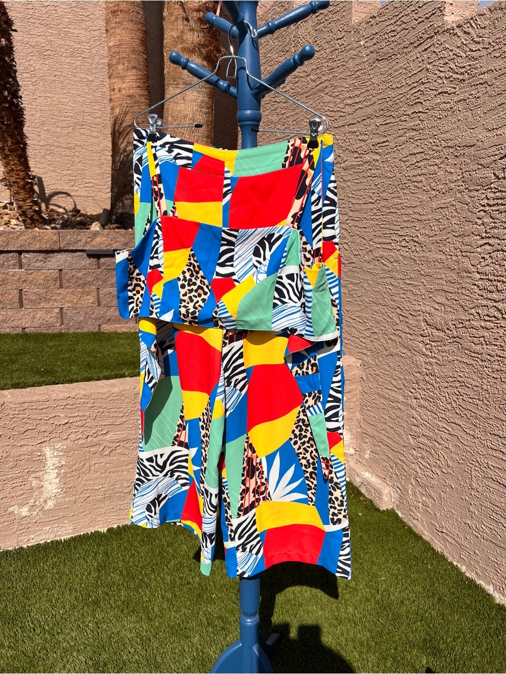 Colorblock Patchwork tie top & pants